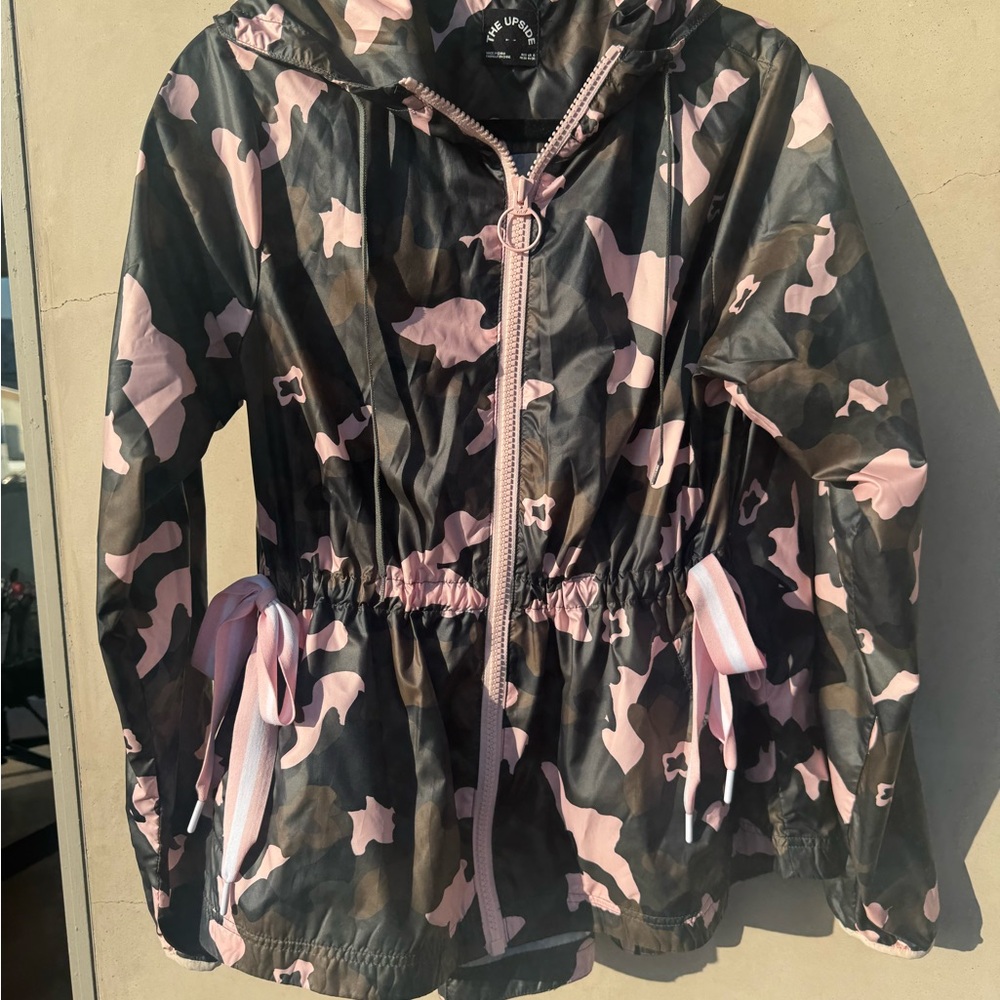 The Upside Pink and Black Camo Lightweight Jacket with Hood and Drawstring Waist